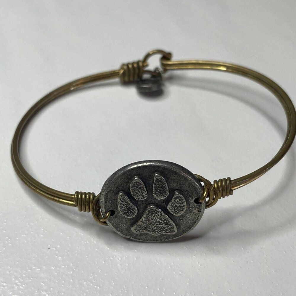 Luca + Danni Paw Print Bangle Bracelet Gold Tone Animal